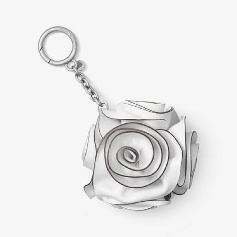 Michael Kors White Leather Flower Ball Floral Bag Charm Keychain